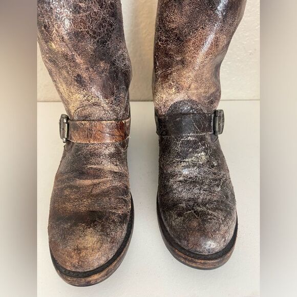 Frye Veronica Distressed Short Leather combat moto Boots in Brown 8.5 - Picture 5 of 12